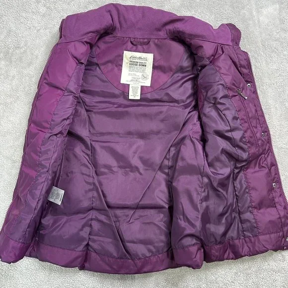 Eddie Bauer Womens Goose Down Puffer Vest Zip Snap Button Pockets Size XS Purple - Picture 9 of 12